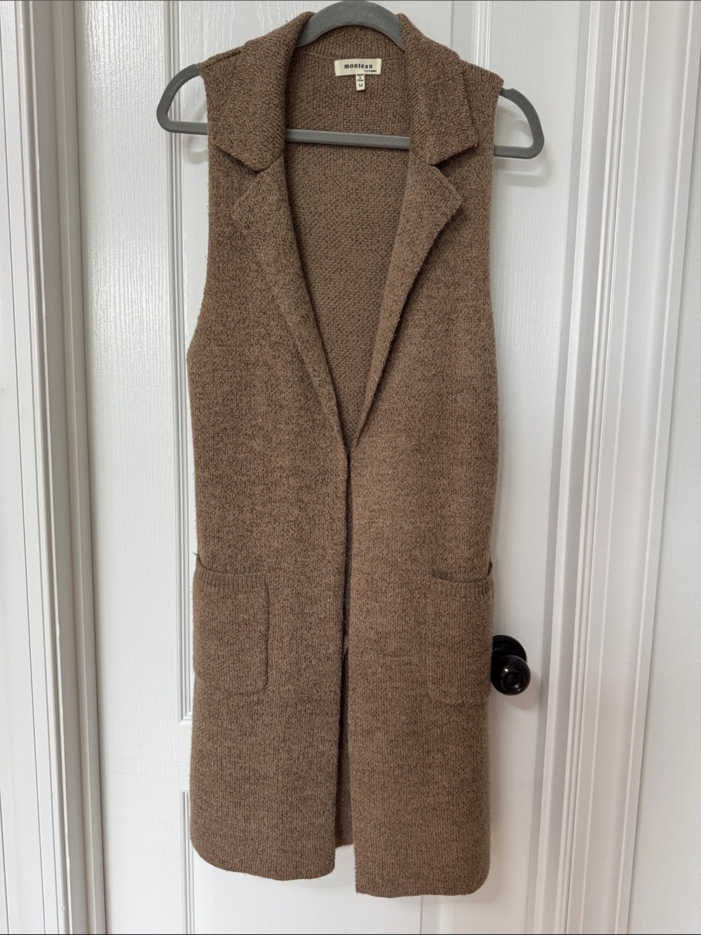 Monteau Taupe Knit sleeveless long cardigan - Picture 3 of 8